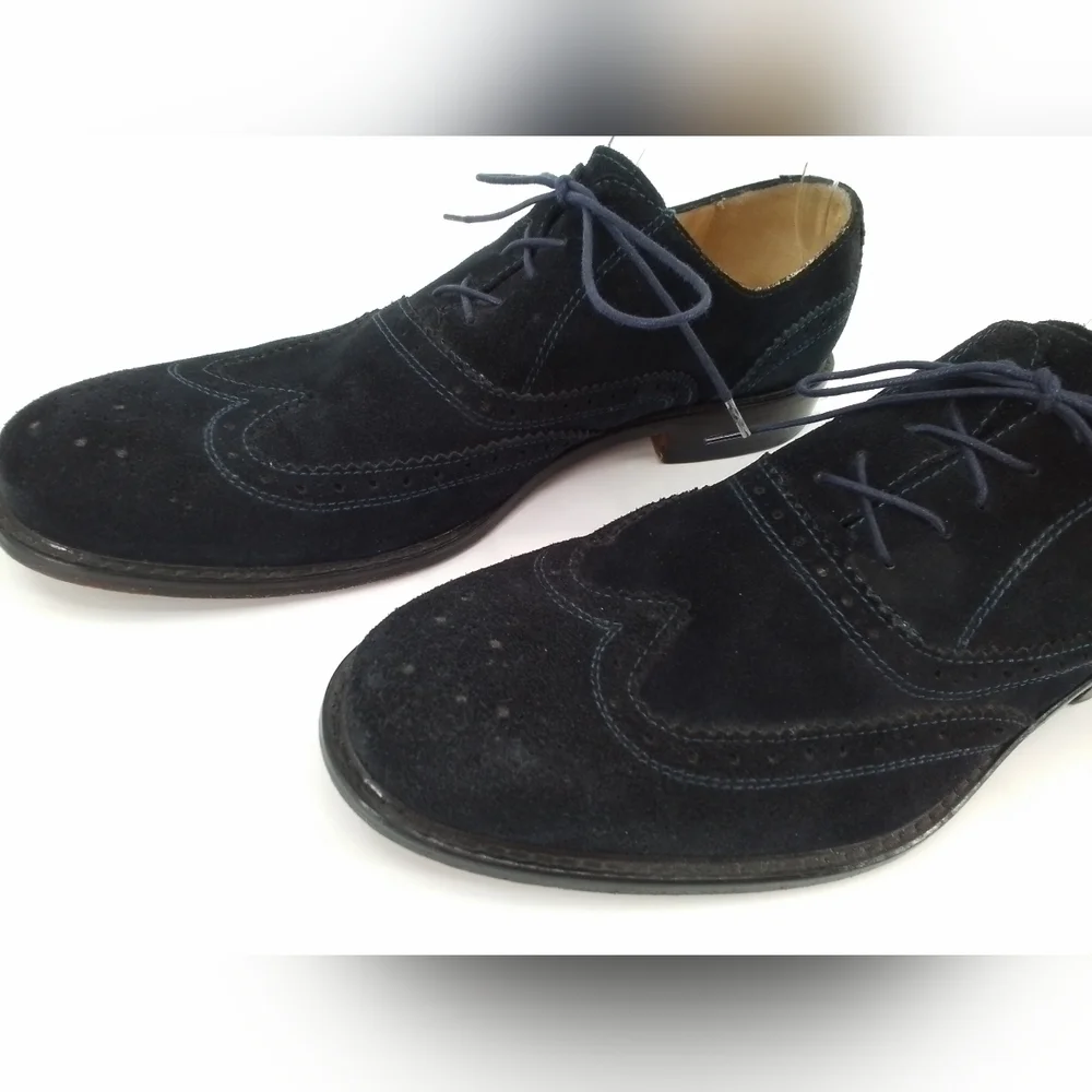 PAUL Fredrick NAVY BLUE Suede Leather Dress Shoes Mens Sz 10 Oxford Wingtips